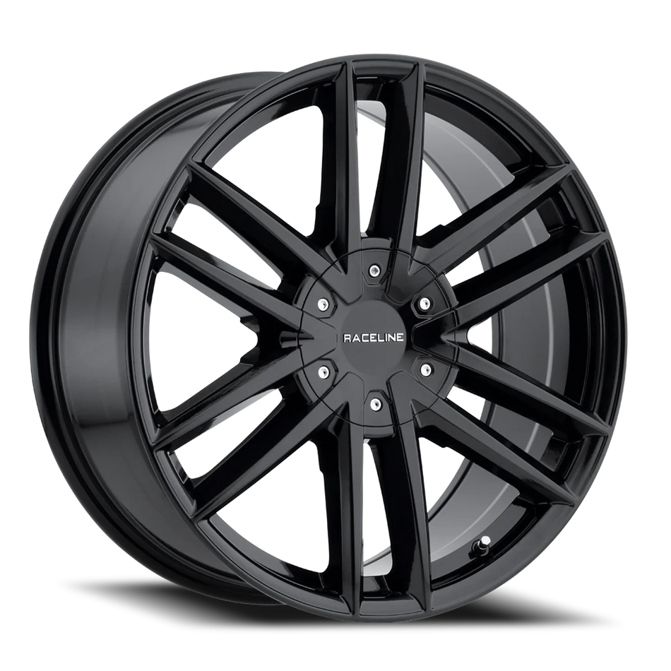 Aluminum Wheels 22x9.5 Impulse 158B Gloss Black Split Spoke 15 Offset 5 on 115/5 on 120 Bolt Pattern 74.1 Bore Raceline