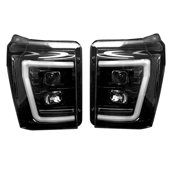 Recon Ford Super Duty F-250/350/450/550 11-16 Projector Headlights OLED Halos & DRL Smoked/Black