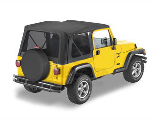 Replace-a-Top Fabric-only Soft Top Black Denim Jeep 97-02 Wrangler; No door skins included; Tinted side and rear windows