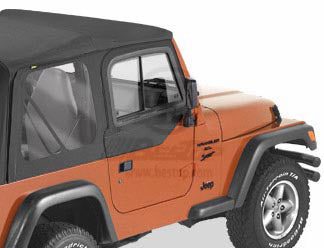 Upper Door Sliders Black Denim Jeep 97-06 Wrangler; Dual-sliding window; Fit factory soft top and all Bestop soft tops