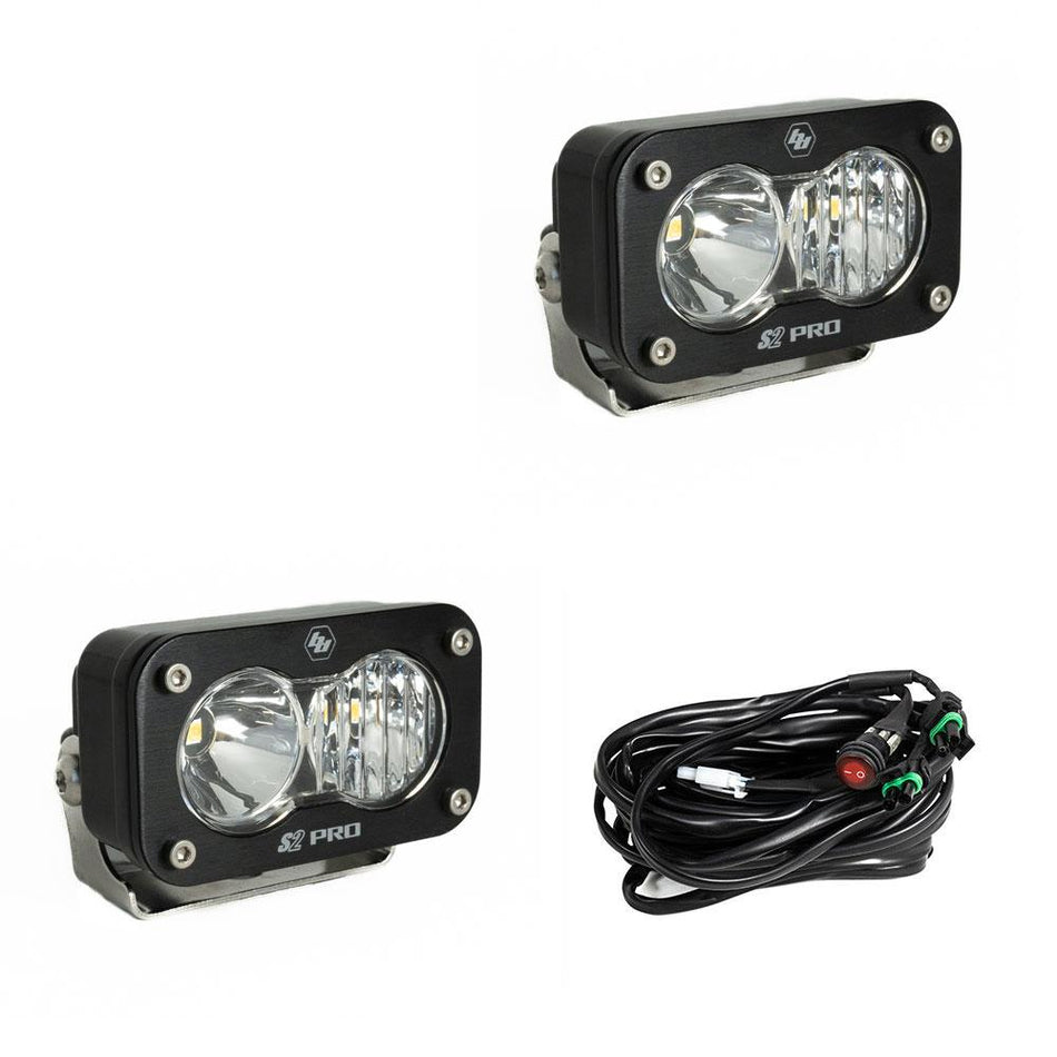 Baja Designs - 487803 - S2 Pro Black LED Auxiliary Light Pod Pair Driving Combo Clear