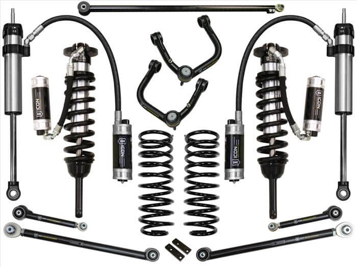 2010-2023 Toyota 4Runner and 2010-2014 Toyota FJ Cruiser Stage 7 Suspension System with tubular UCA and adjustable coilovers.