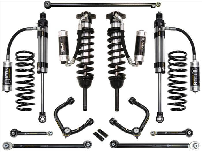 "Complete stage 8 suspension system for 2010-2023 Toyota 4Runner and 2010-2014 Toyota FJ Cruiser with tubular UCA and coilovers for 0-3.5 inch lift"