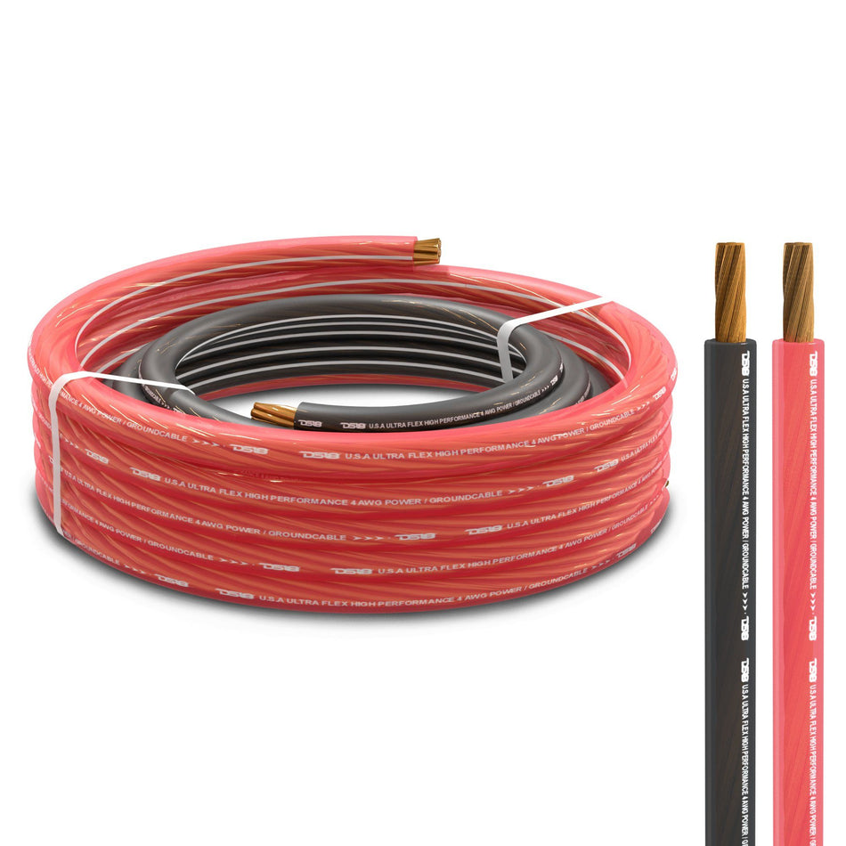 DS18 PW-OFC4GA-5BK/20RD 4-GA Ultra Flex OFC Ground Power Cable 5 Ft Black and 20 Ft Red Kit