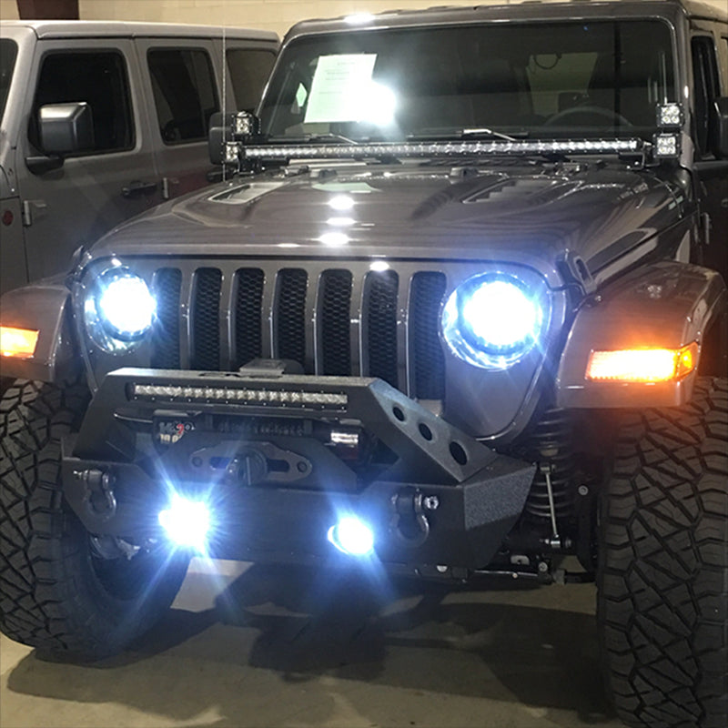 Jeep JL/JT White DRL Halo/Amber Turn Signal Headlight/Fog Light Set