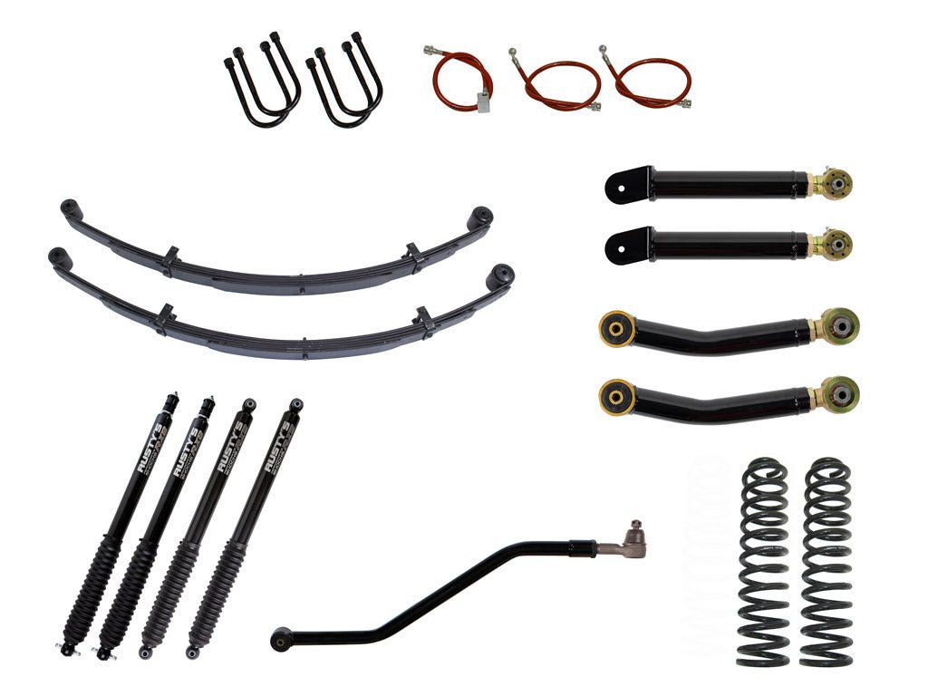 Rusty's XJ Cherokee 3" Advanced Kit w/ Heavy Duty Spring Rate - Adjustable Flex Arms - RX800 Shocks