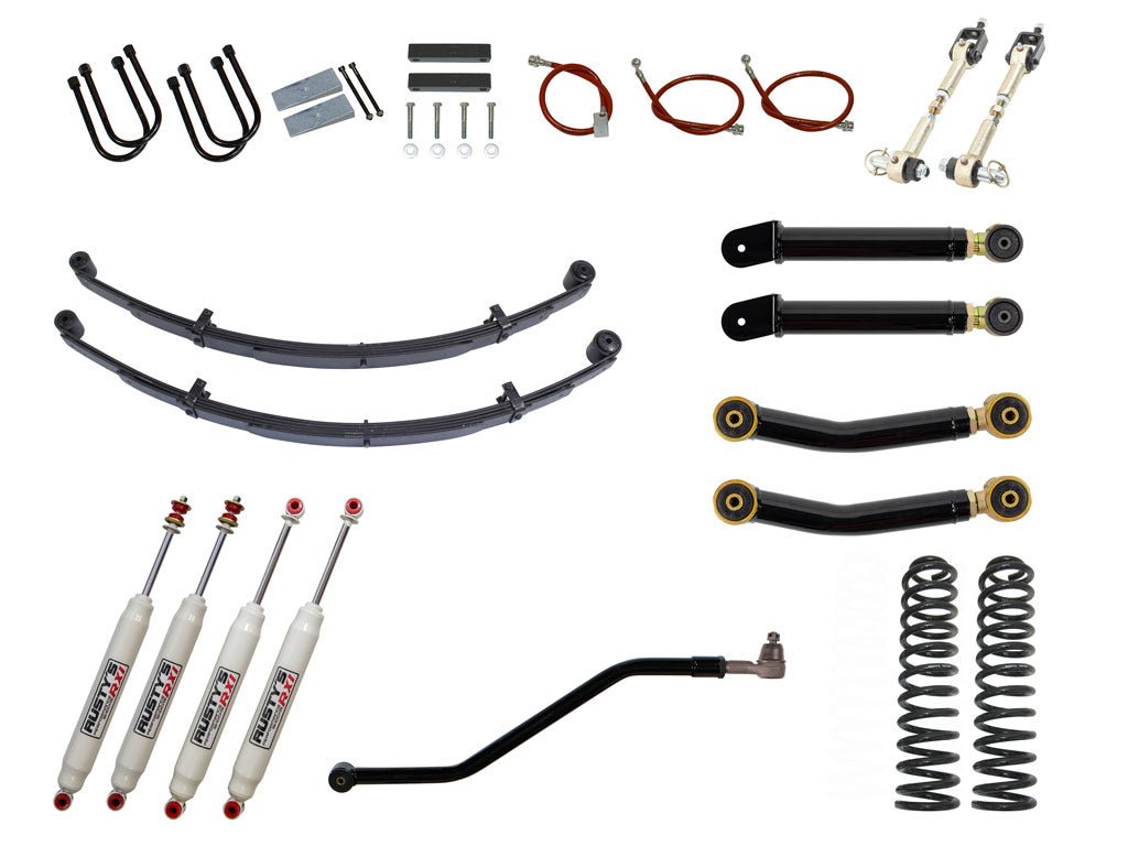 Rusty's XJ Cherokee 4.5" Advanced Kit - Adjustable Rubber Arms - RX100 Shocks