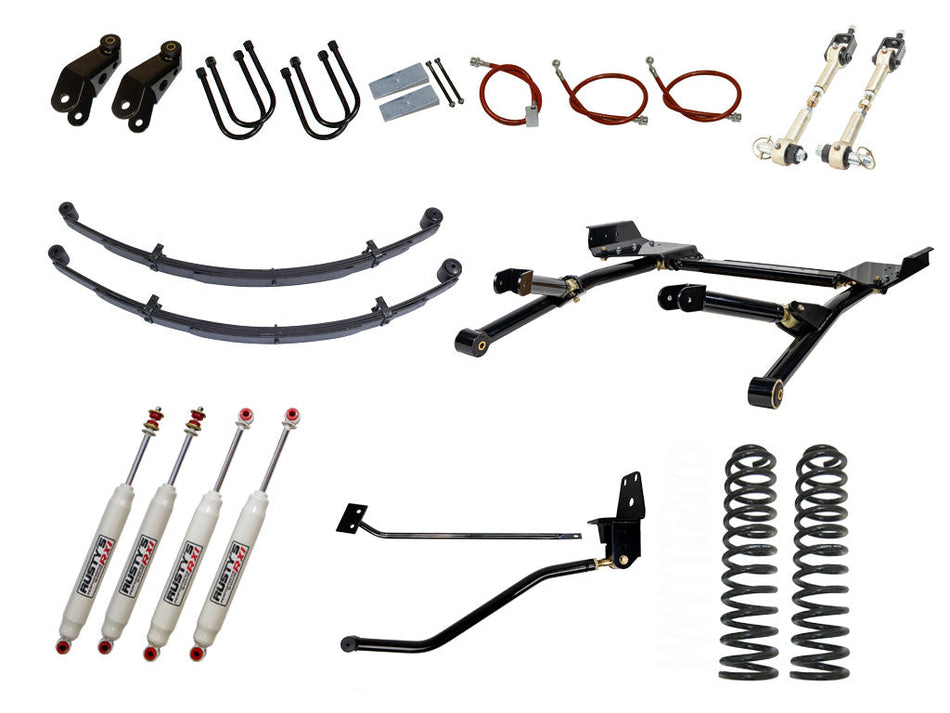 Rusty's XJ Cherokee 4.5" Long Travel Kit with 3" Rear Leaf Springs and 1.5" Extended Shackles