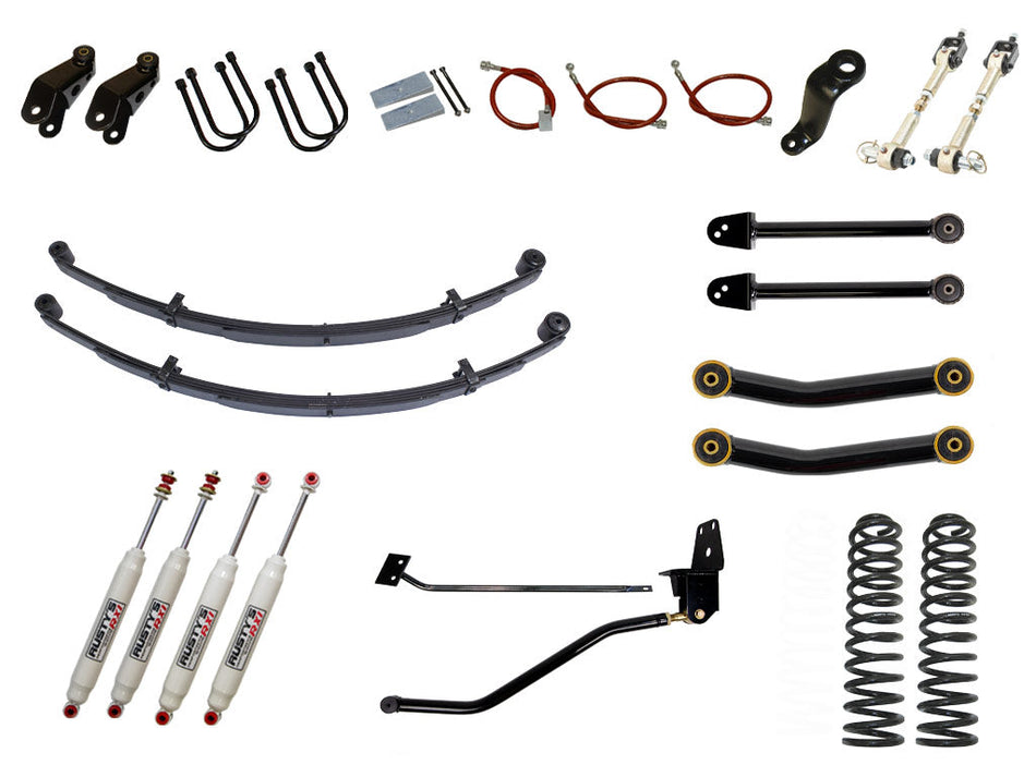 Rusty's XJ Cherokee 6.5" Spring Pack Kit With 4.5" Rear Leaf Springs And 1.5" Extended Shackles