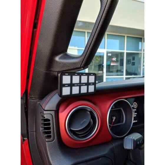 Mounting Kit for Switch-Pros system installed under Jeep JL driver's grab handle for easy access
