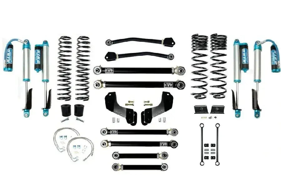 EVO Manufacturing 2.5 Overland Lift Kit Stage 4 with 2.5 King Shocks for Jeep Gladiator JT Diesel complete assembly set.