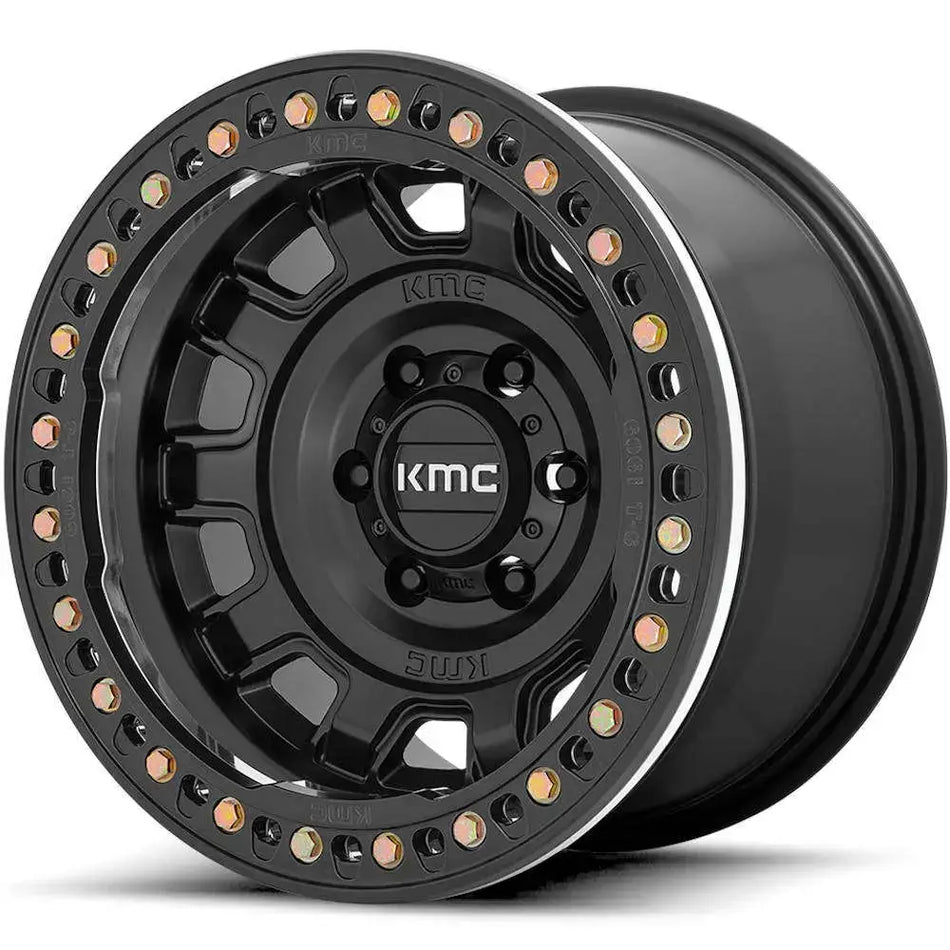 KMC KM236 Tank Beadlock 17x9 -15 matte black off-road wheel with concave face and 10 spokes for race/baja style vehicles.