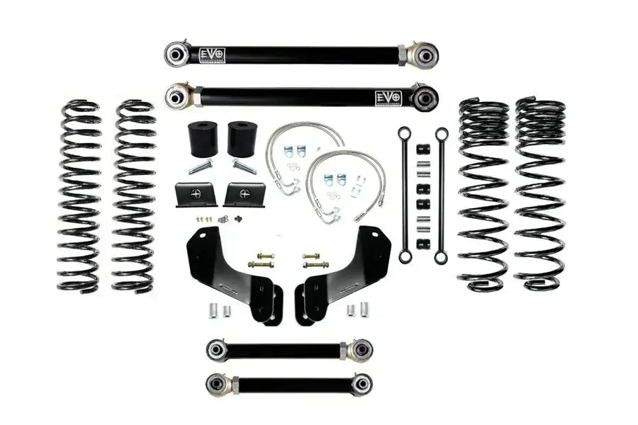 EVO Manufacturing 2.5 Overland Lift Kit Stage 3 JT Diesel components layout for Jeep Gladiator 2020+