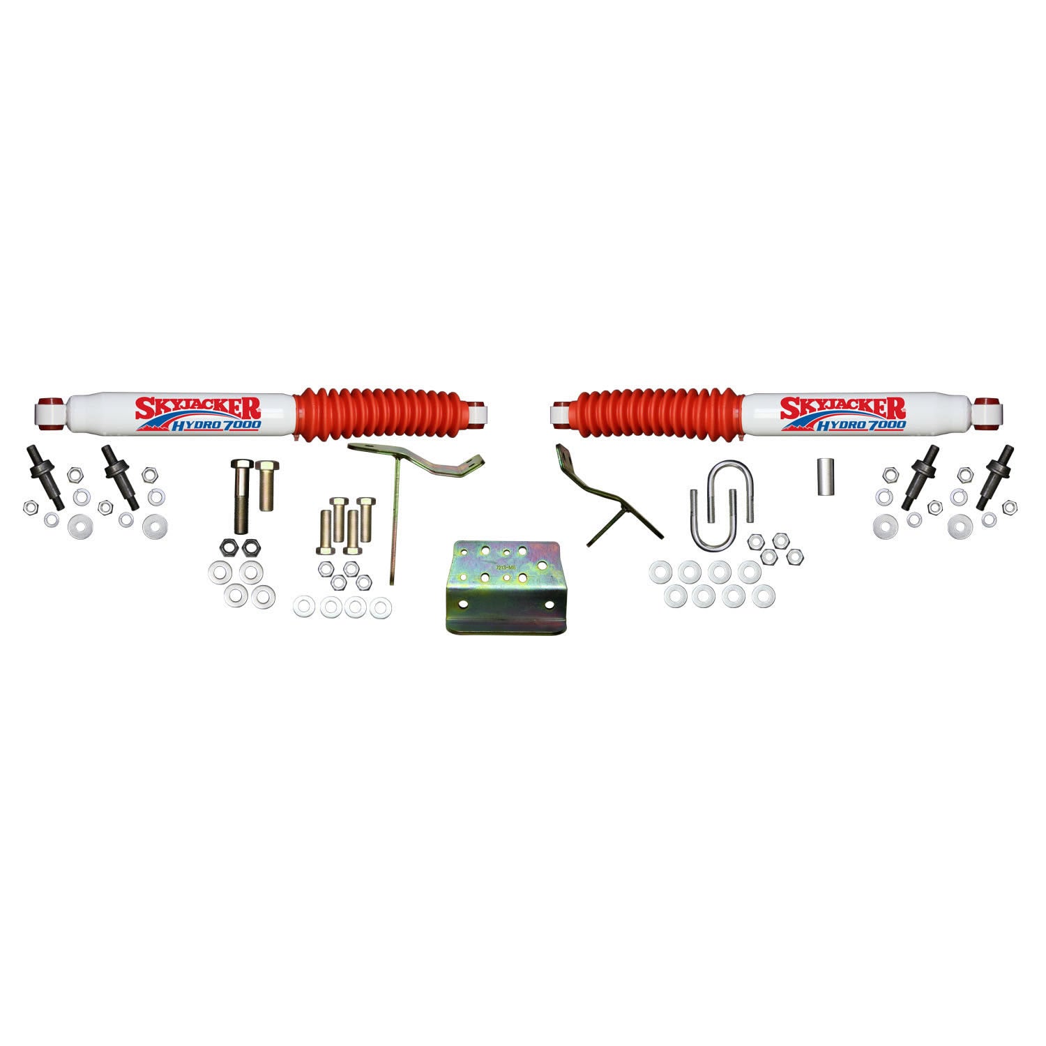 Steering Stabilizer Dual Kit Incl. Pr. Hydro 7000 Steering Stabilizers w/Red Boots Mounting Brackets Mounting Hardware Skyjacker