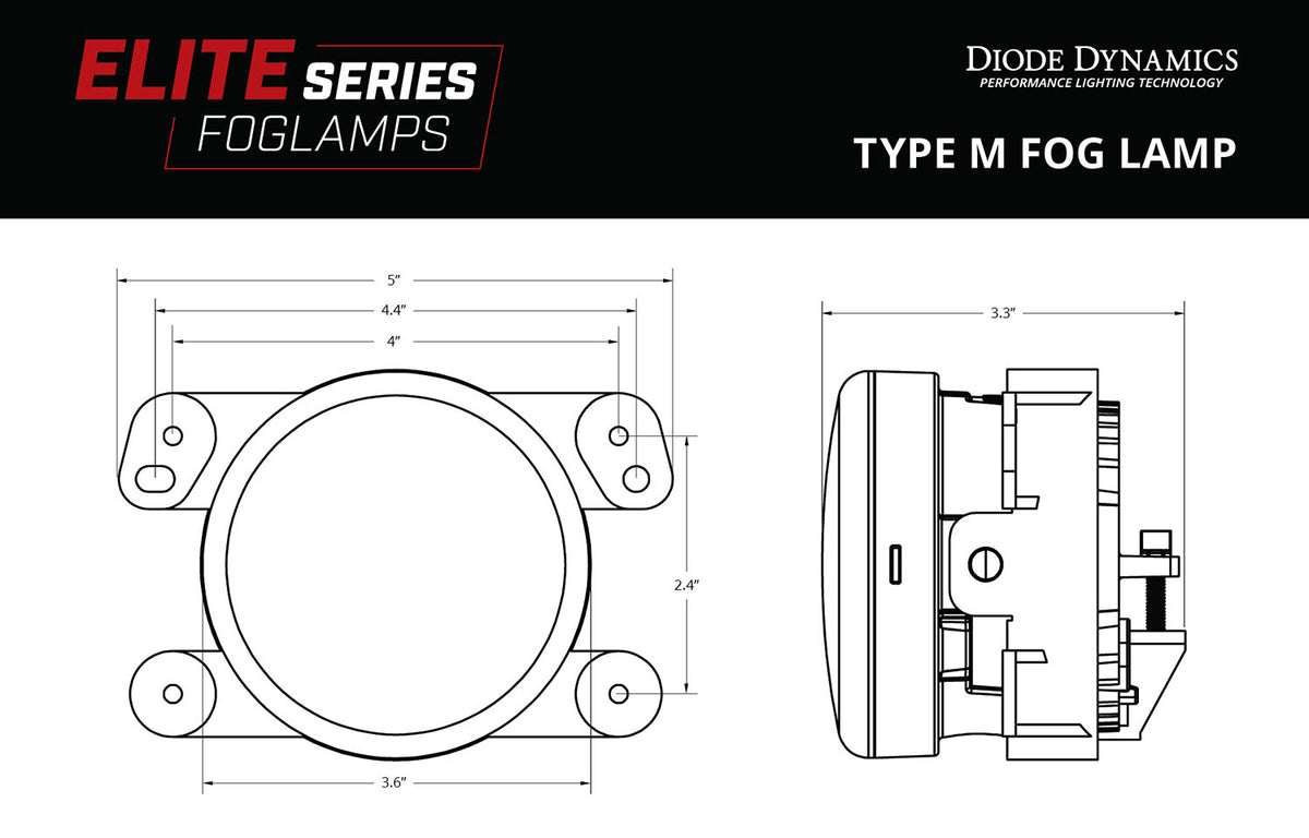 Elite Series Type M Fog Lamps, White Pair Diode Dynamics