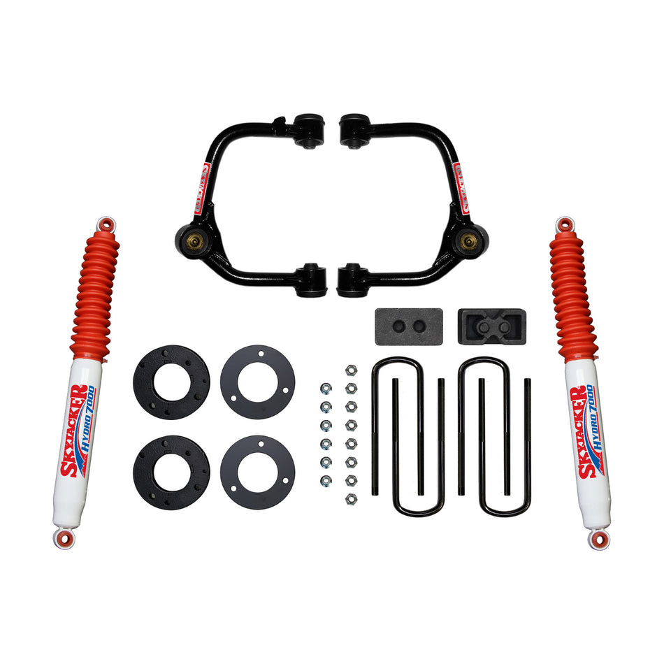 3 Inch Suspension Lift Kit With Front Strut Spacers Front Upper A-arms Rear Blocks Rear U-bolts and Rear Hydro 7000 Shocks 2021 Ford F-150 Skyjacker