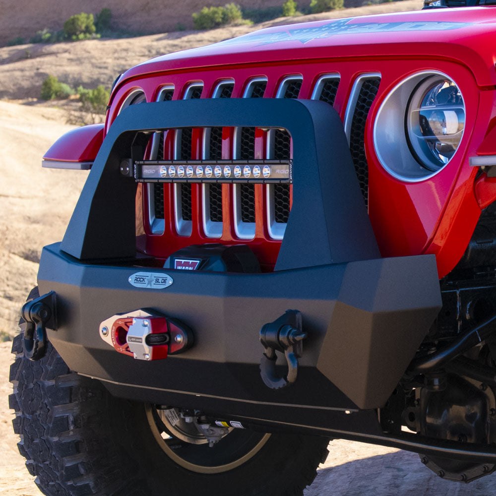 Jeep JL Shorty Front Bumper For 18-Pres Wrangler JL Complete With Winch Plate Rigid Series Rock Slide Engineering