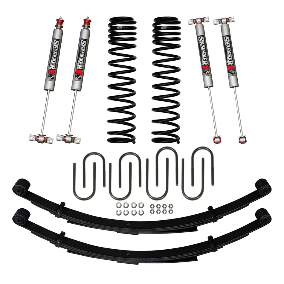3 Inch Suspension Lift System 84-01 Cherokee XJ W/Front Dual Rate Long Travel Coil Springs Rear U-bolts Rear Leaf Springs Front/Rear M95 Monotube Shocks Skyjacker
