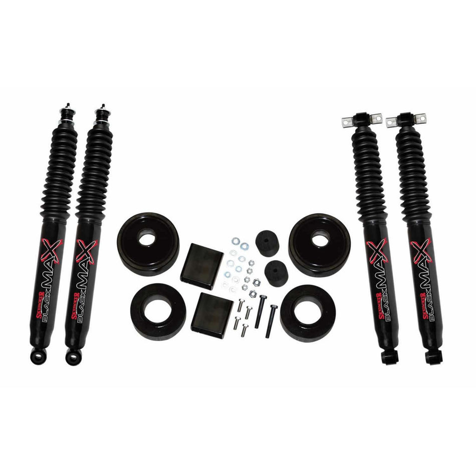 Suspension Lift Kit 07-18 Wrangler JK w/Shock Black MAX Shocks 2 Inch Lift Incl. Front/Rear 2 Inch Polyurethane Coil Spring Spacers w/Bump Stop Spacers Skyjacker