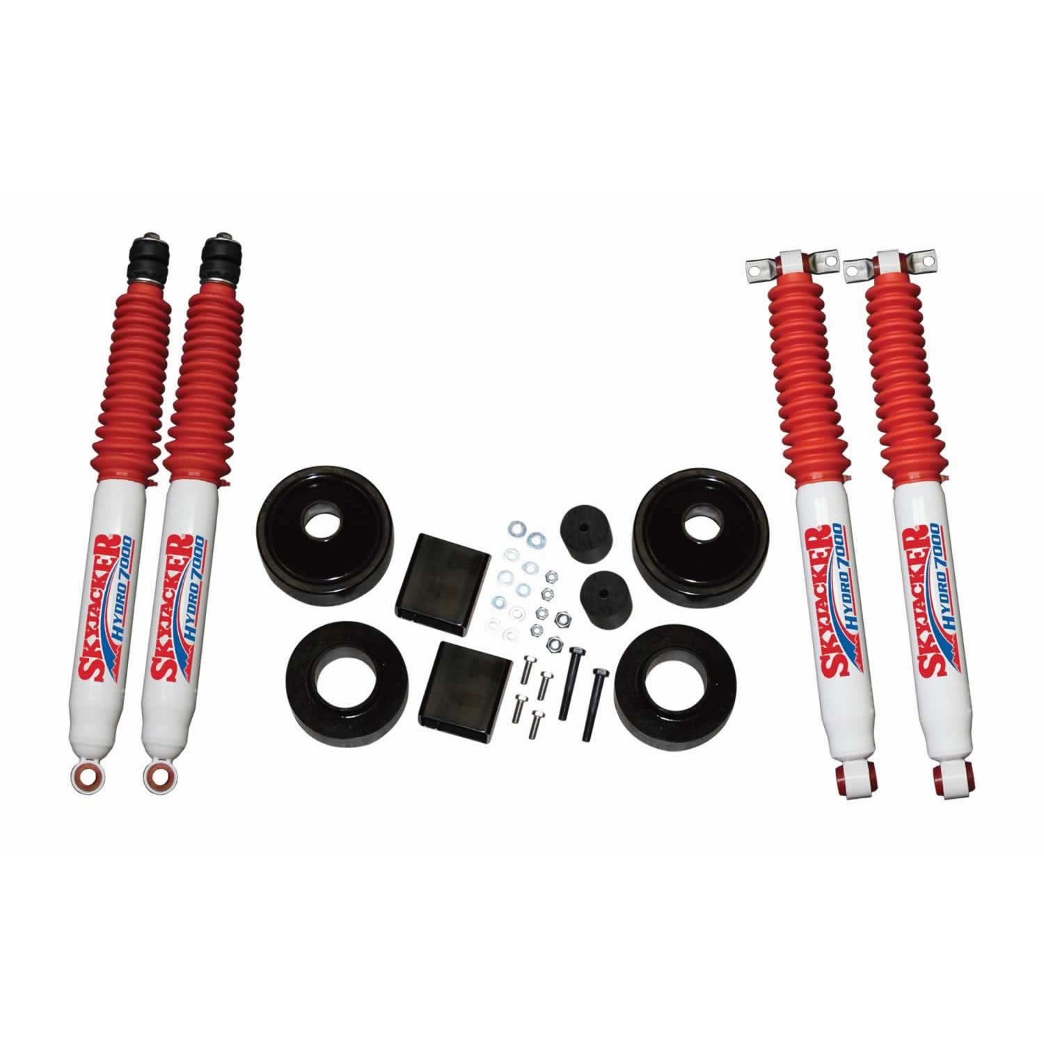 Suspension Lift Kit w/Shock 2 Inch Lift 07-18 Wrangler JK Incl. Front/Rear 2 Inch Polyurethane Coil Spring Spacers w/Bump Stop Spacers Skyjacker