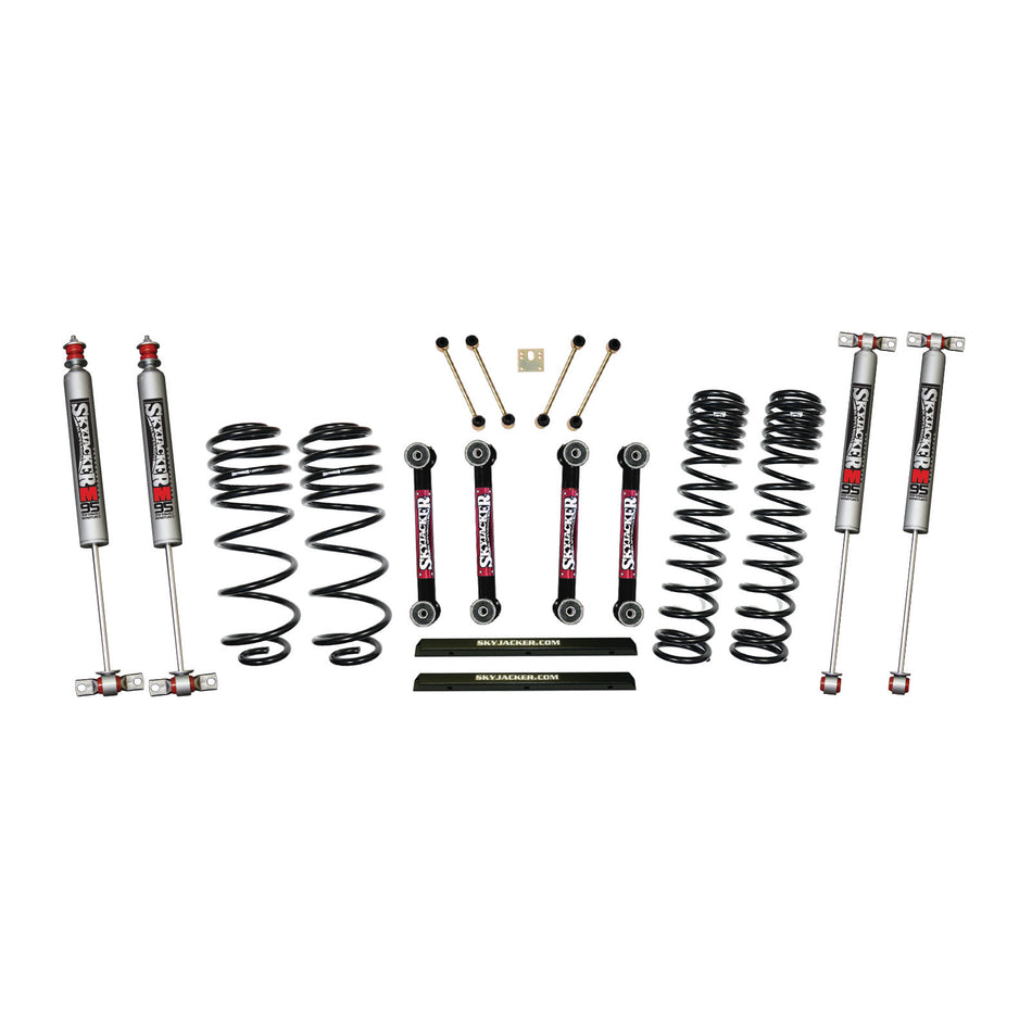 4 Inch Dual Rate Long Travel One Box Kit w/OE Style Front and Rear Lower Links and M95 Monotube Shocks TJ/LJ 2003-2006 Jeep Wrangler/Unlimited Skyjacker